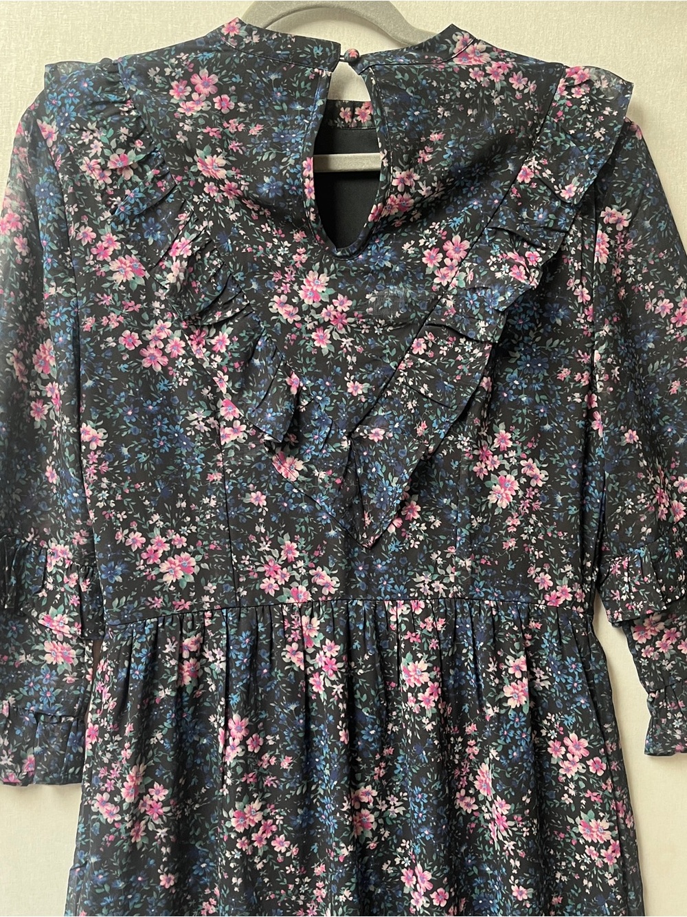 American Eagle Navy Floral Ruffle Hem Chiffon Maxi Dress Size S - Picture 4 of 11